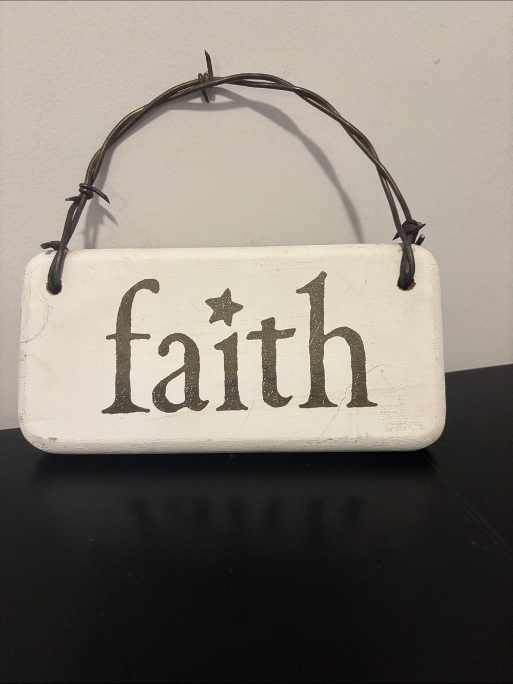 Faith Rustic Hanging Sign - White with Brown Lettering